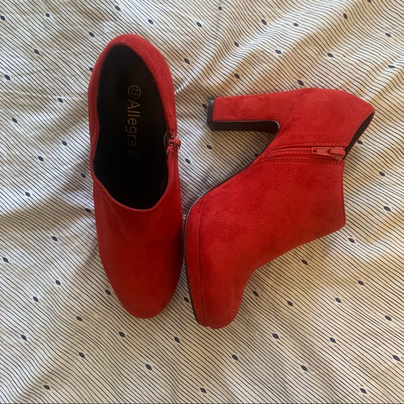 NIB 8.5 Red Suede Allegra K Women's Platform Round Toe Chunky Heel Ankle Booโฆ - Picture 9 of 11